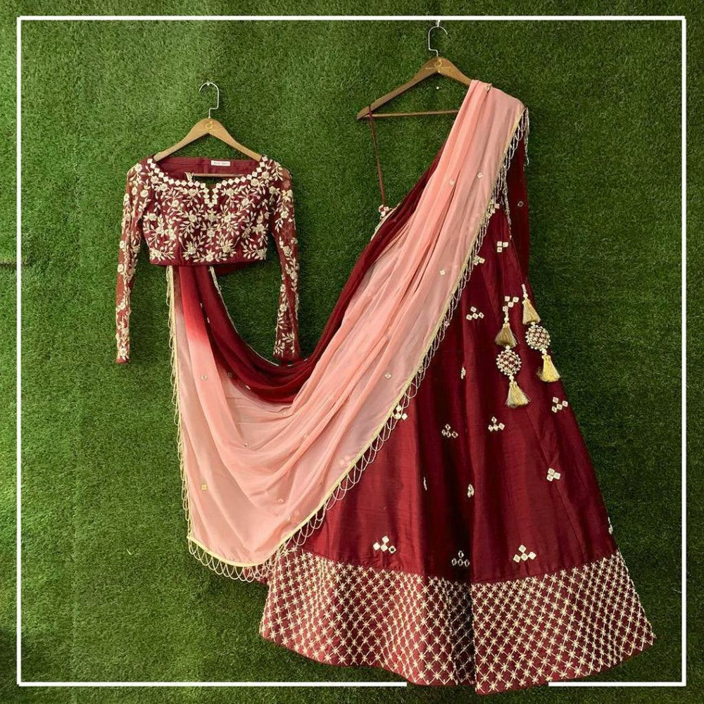 Maroon heavy embroidered wedding lehenga choli