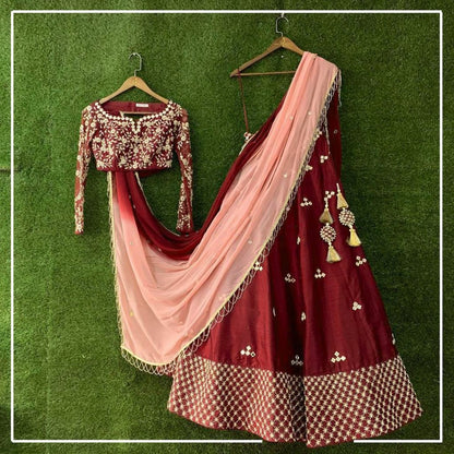 Maroon heavy embroidered wedding lehenga choli