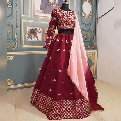 Maroon heavy embroidered wedding lehenga choli