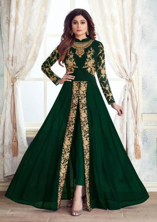 Maroon heavy georgette multi work embroidery wedding long salwar suit