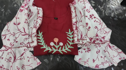 Maroon heavy rayon hand embroidery work kurti with jacket