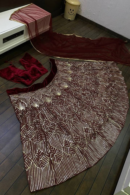 Maroon heavy sequence embroidered designer party wear lehenga choli