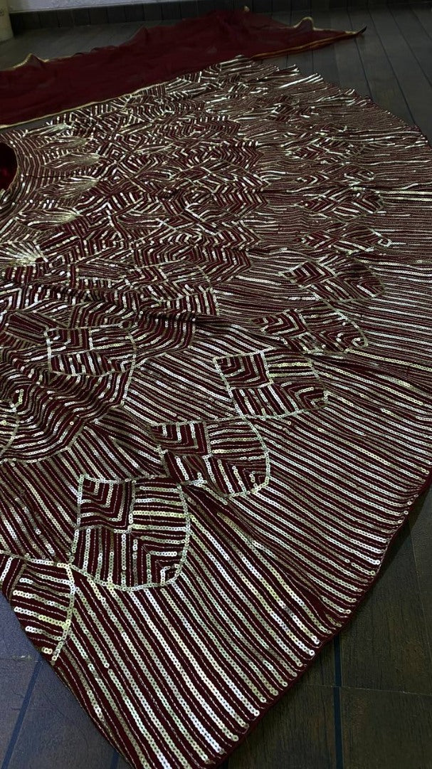 Maroon heavy sequence embroidered designer party wear lehenga choli