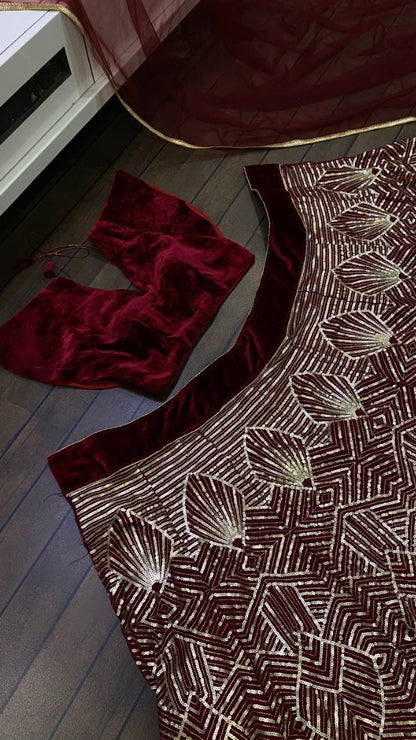 Maroon heavy sequence embroidered designer party wear lehenga choli