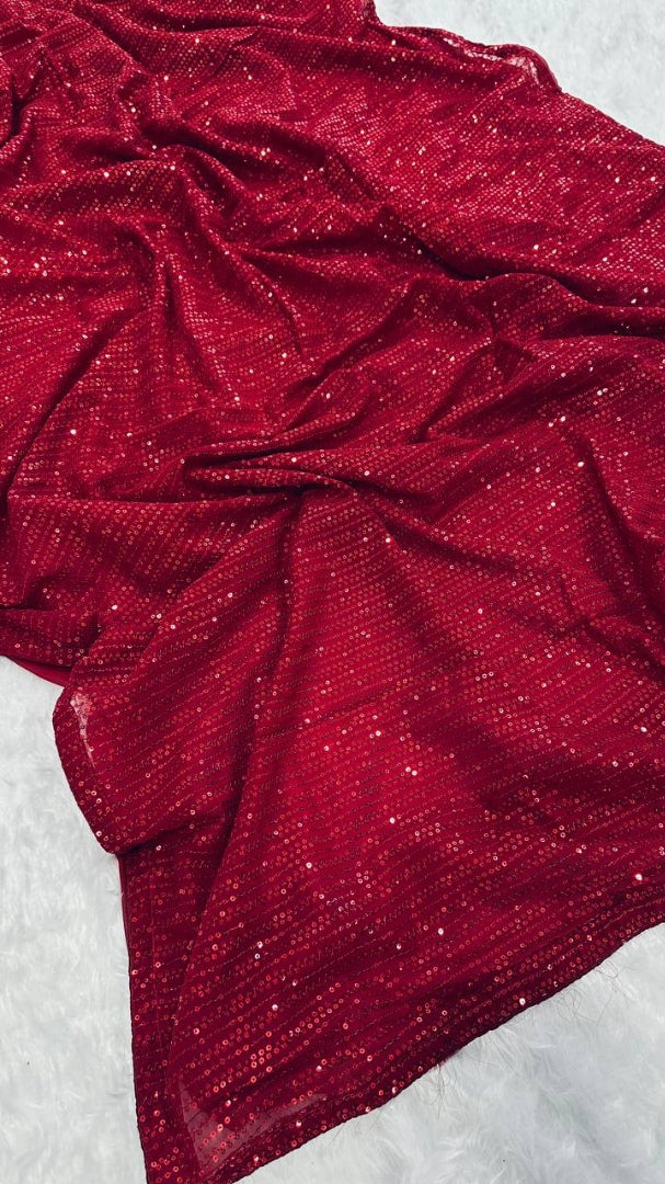 Maroon heavy sequence work party wear saree