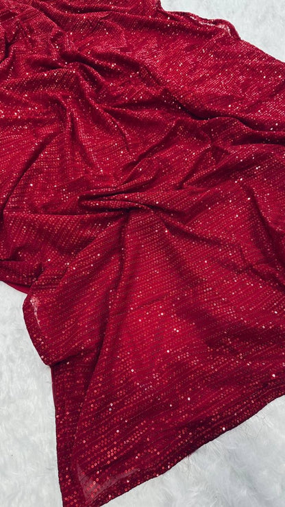 Maroon heavy sequence work party wear saree