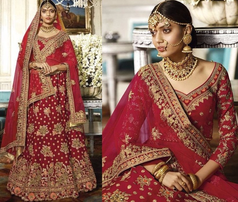 maroon heavy tapeta silk heavy embroidered bridal wedding lehenga