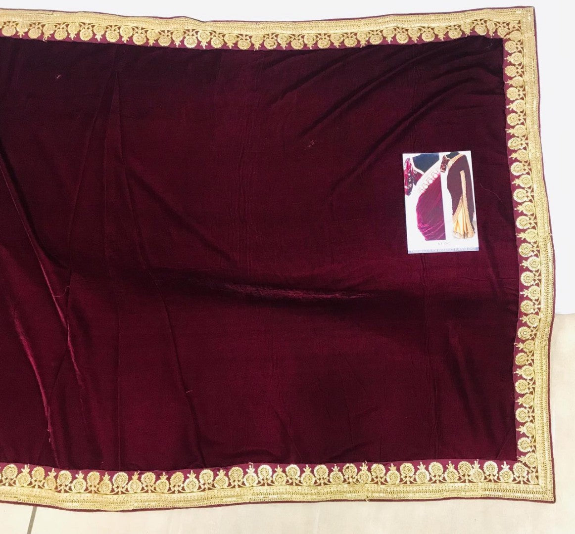 Maroon heavy velvet embroidered wedding saree
