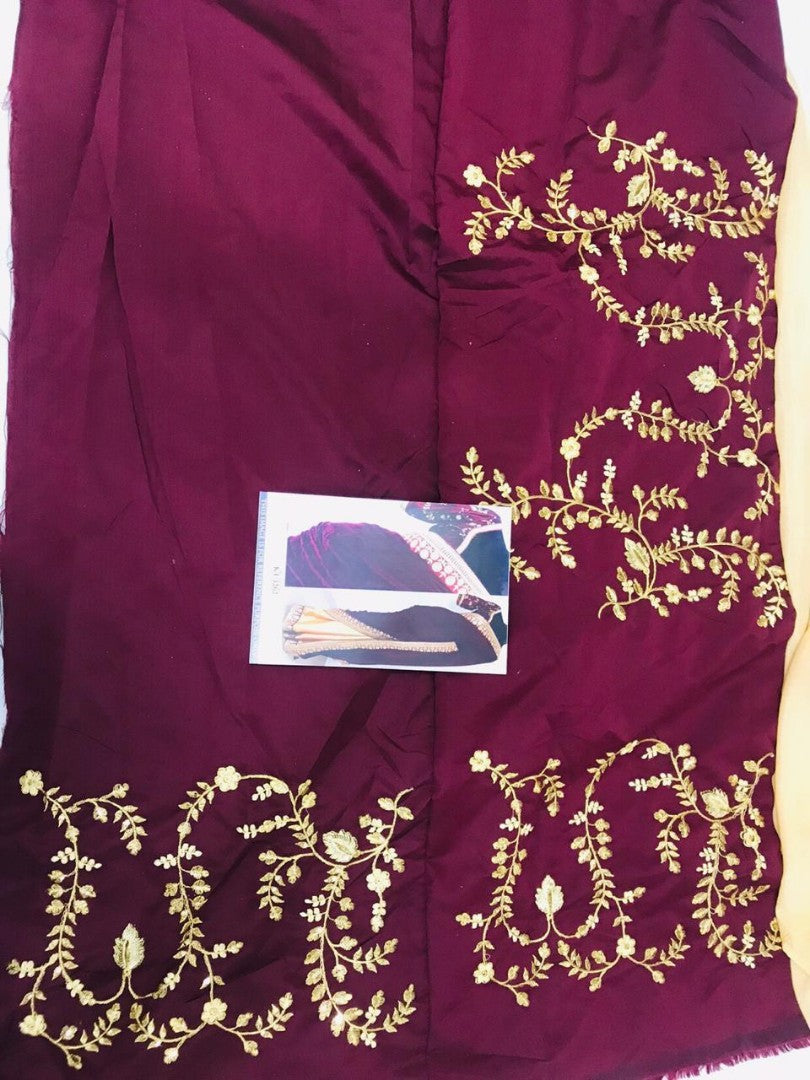 Maroon heavy velvet embroidered wedding saree