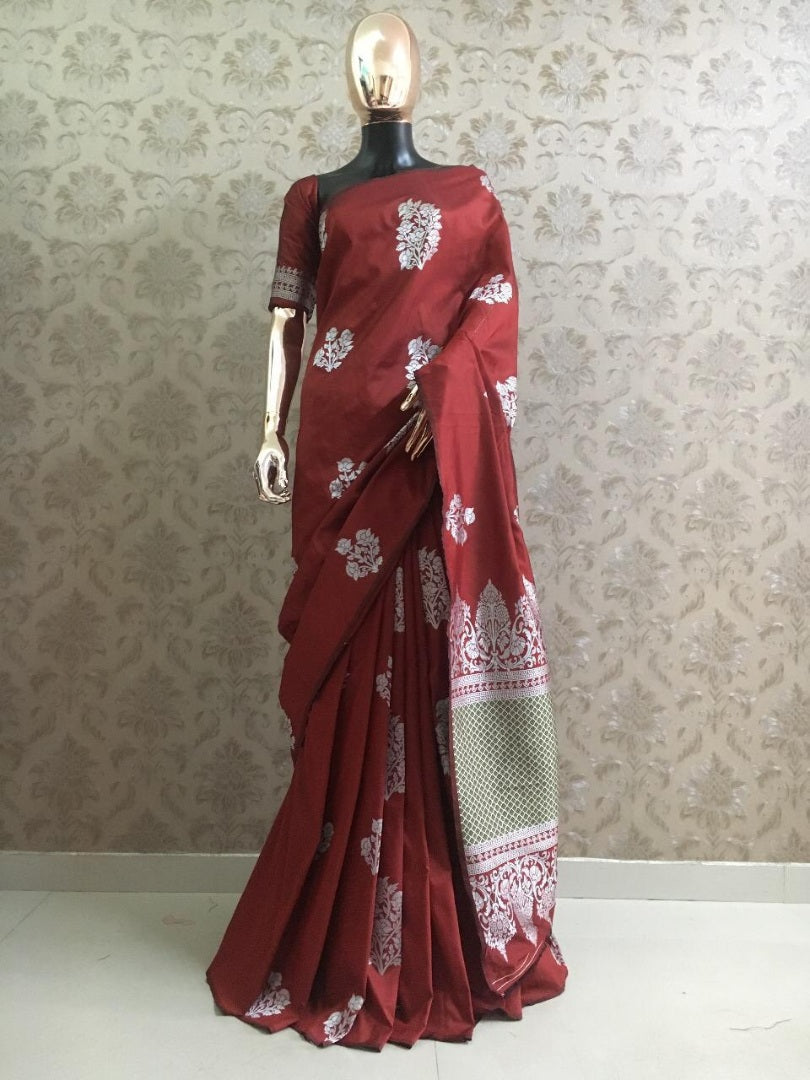 Maroon heavy weaving pallu silk saree