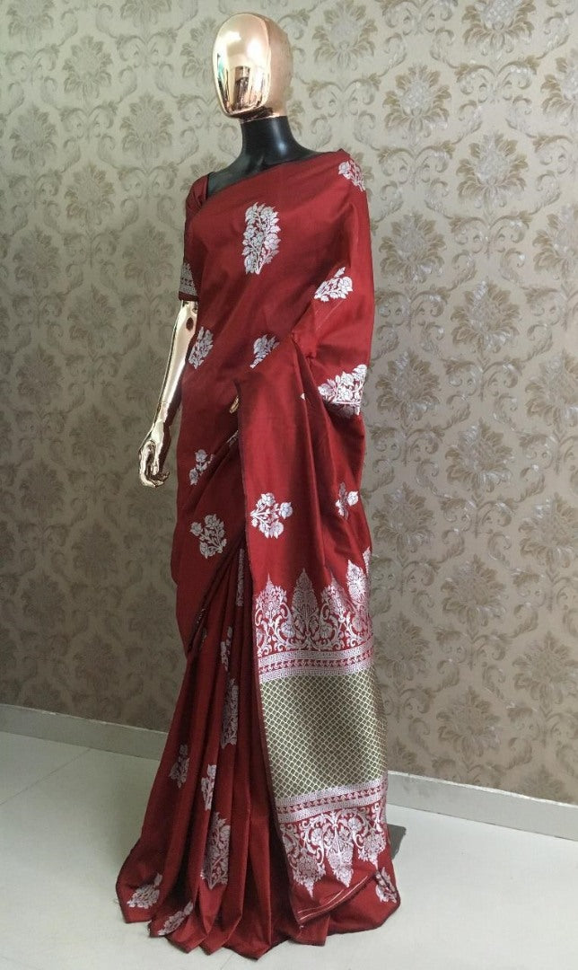 Maroon heavy weaving pallu silk saree