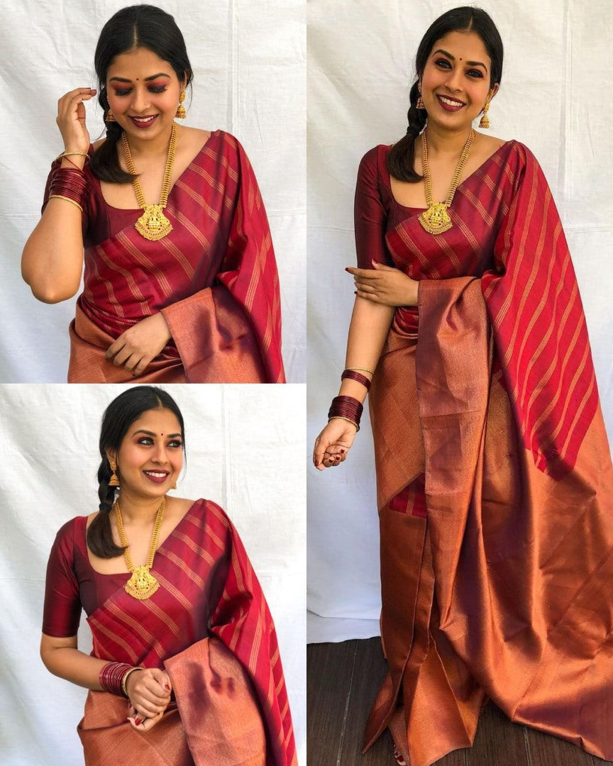 Maroon jacquard weaving banarasi saree for wedding