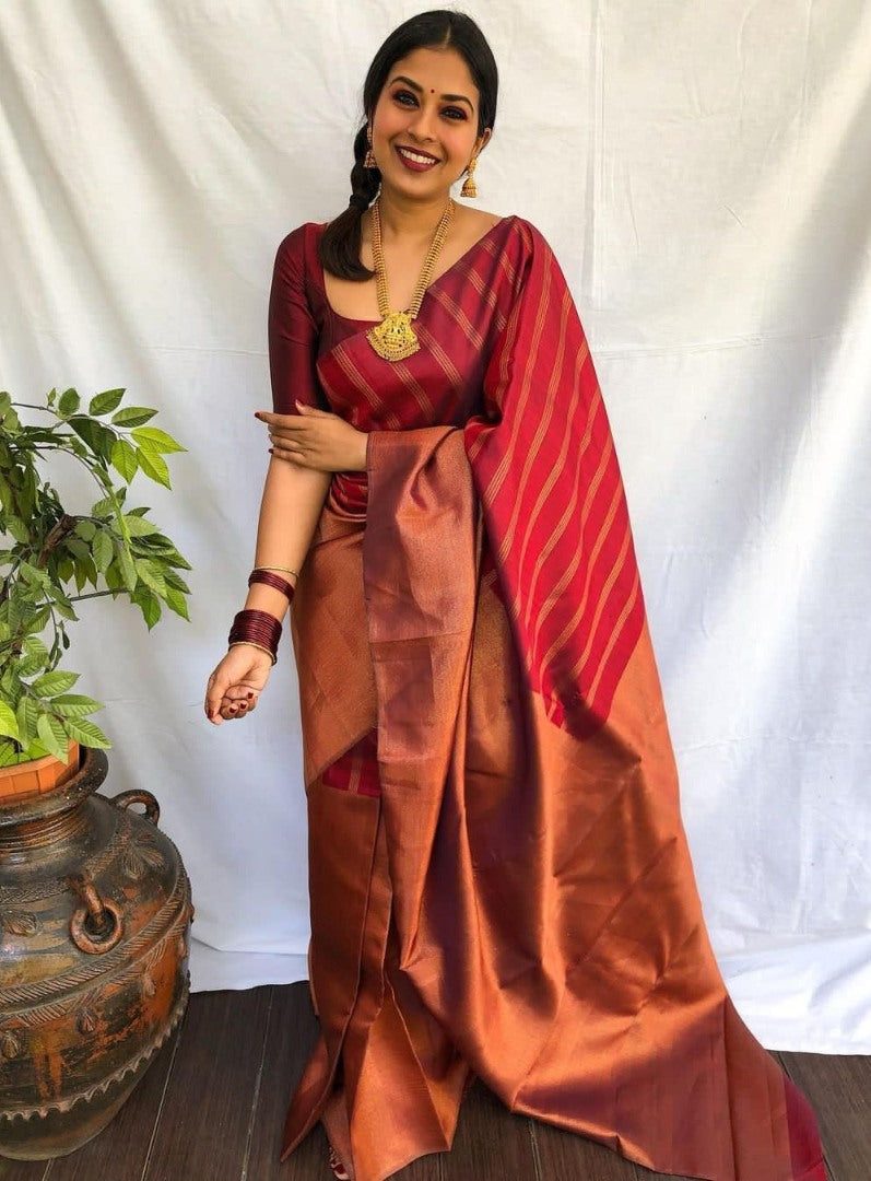 Maroon jacquard weaving banarasi saree for wedding