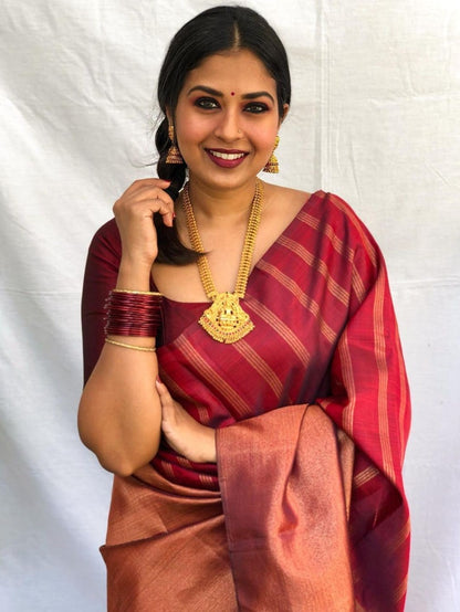 Maroon jacquard weaving banarasi saree for wedding