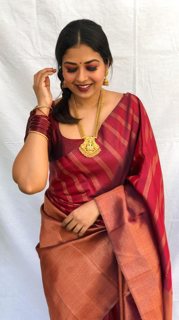Maroon jacquard weaving banarasi saree for wedding