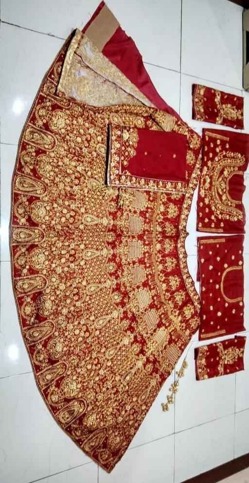 maroon kerela satin heavy embroidered designer wedding bridal lehenga