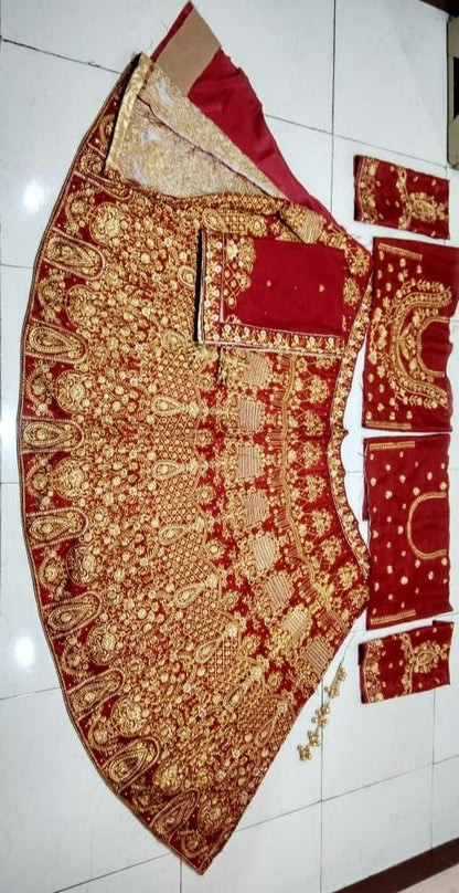 maroon kerela satin heavy embroidered designer wedding bridal lehenga
