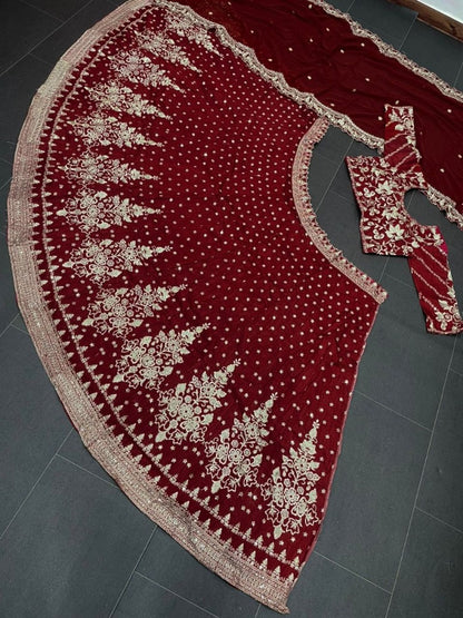 Maroon mono silk heavy embroidered wedding lehenga choli