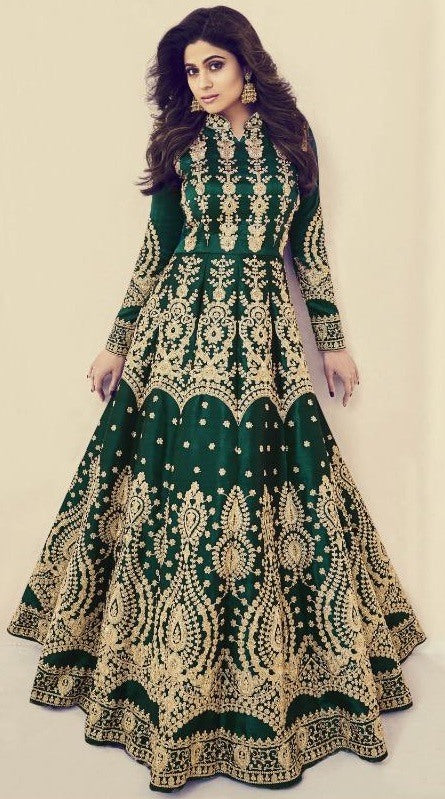 Maroon mulberry silk heavy embroidered designer wedding gown