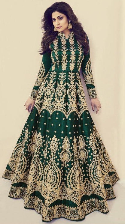 Maroon mulberry silk heavy embroidered designer wedding gown