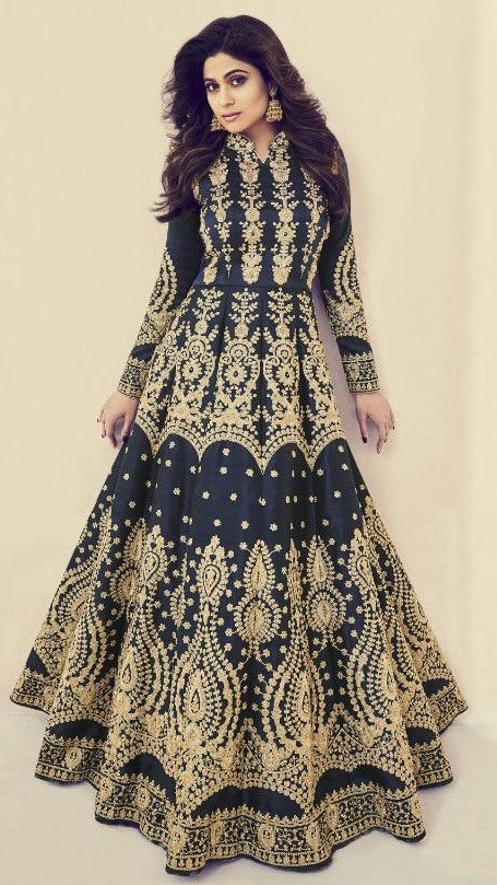 Maroon mulberry silk heavy embroidered designer wedding gown