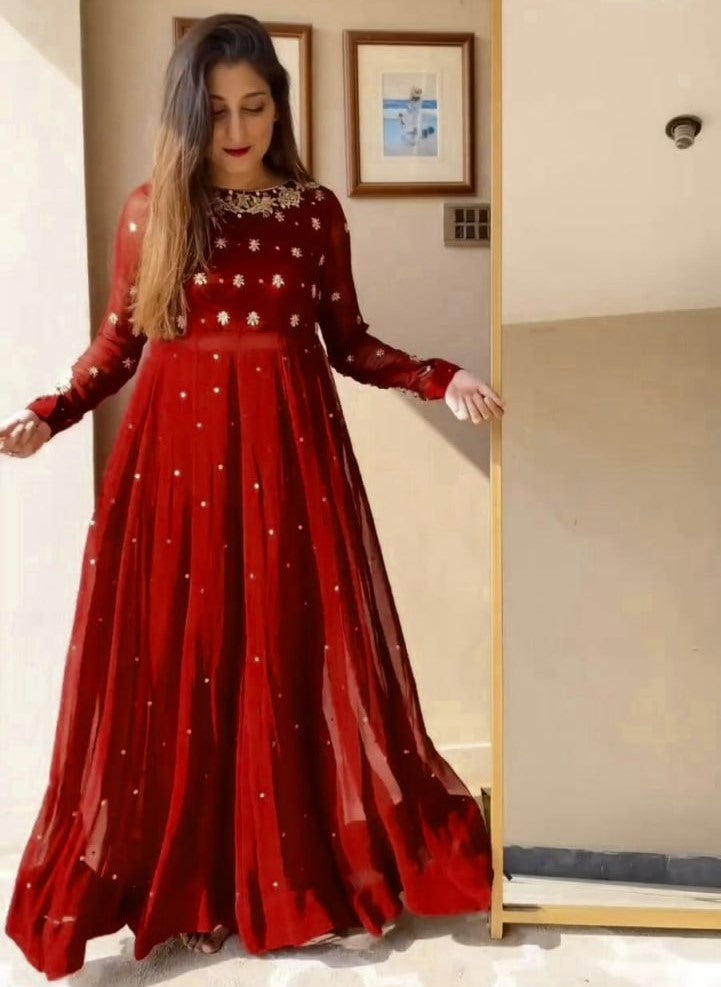 Maroon party wear anarkali suit