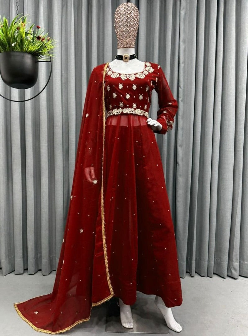 Maroon party wear anarkali suit