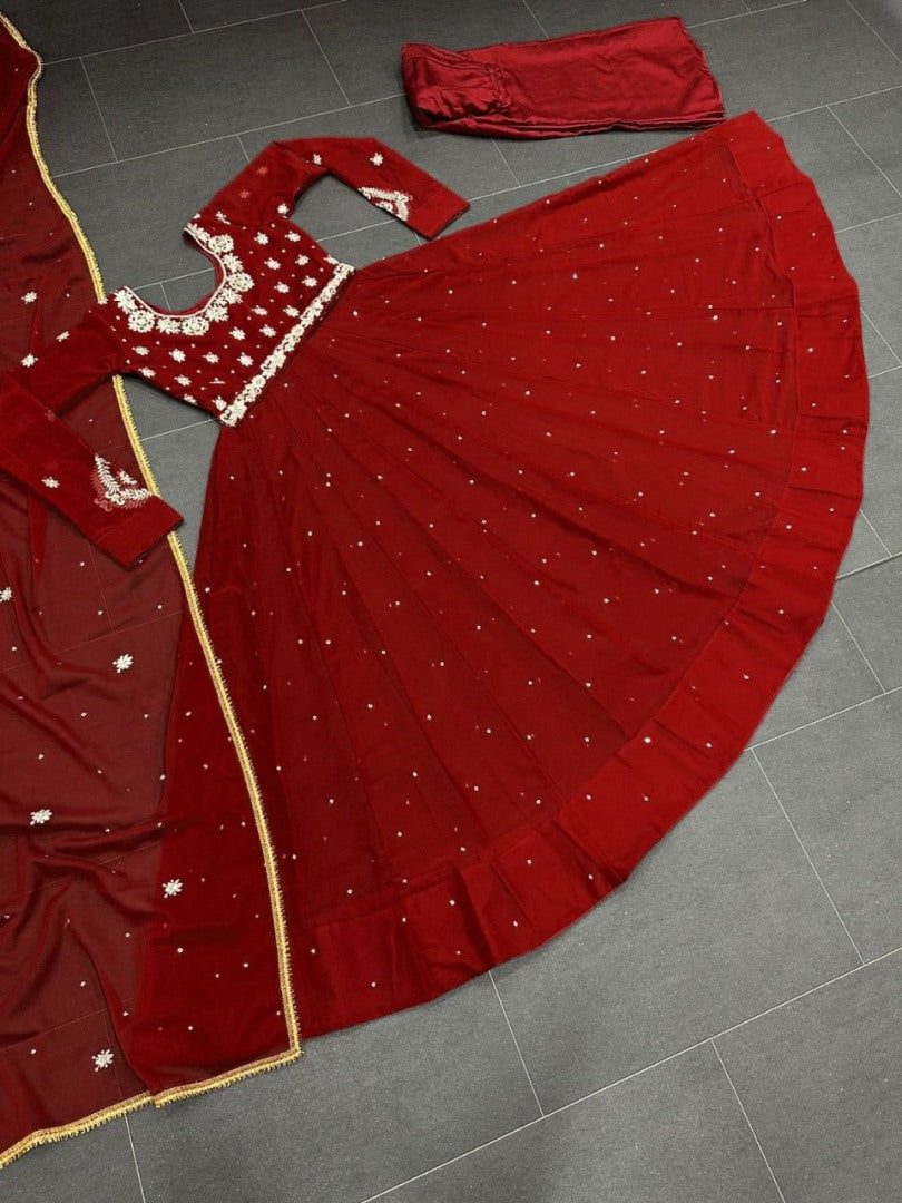 Maroon party wear anarkali suit