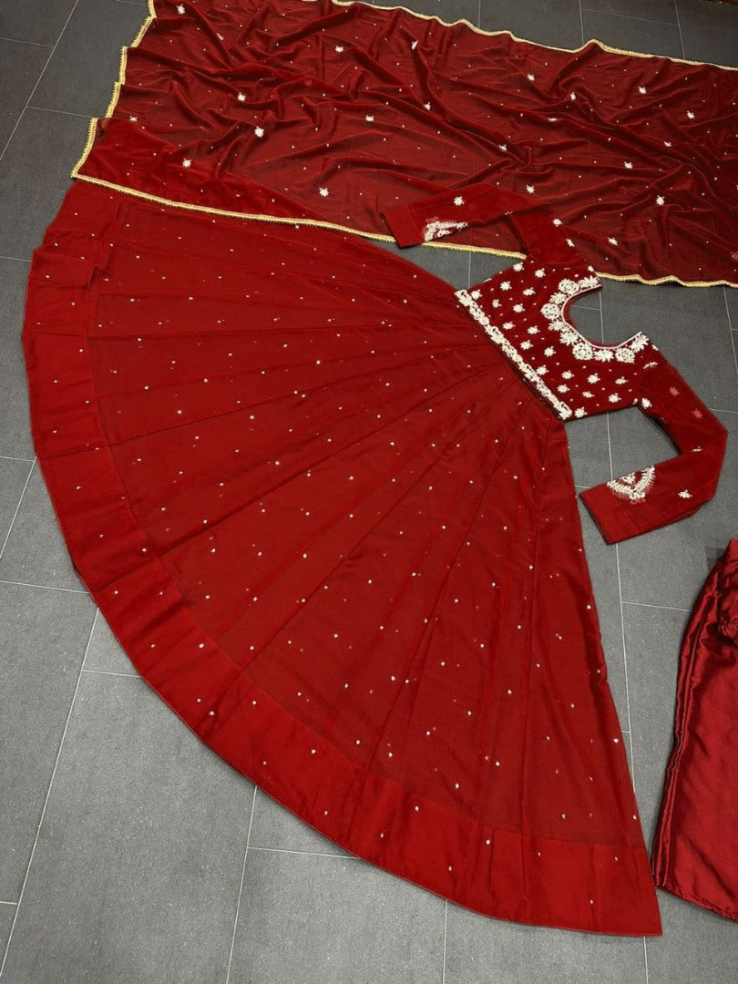 Maroon party wear anarkali suit