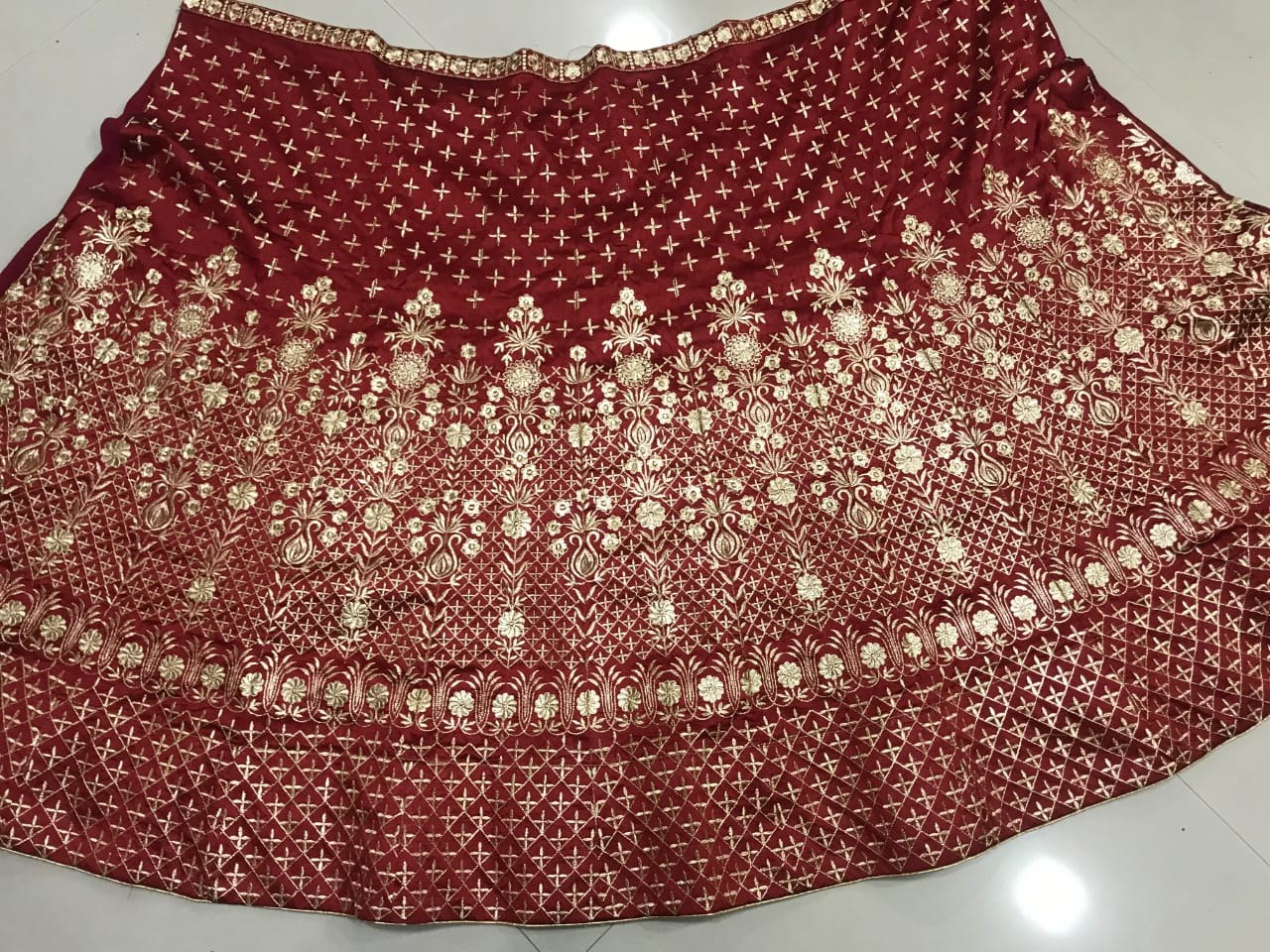 Maroon phantom silk embroidered work ceremonial lehenga choli