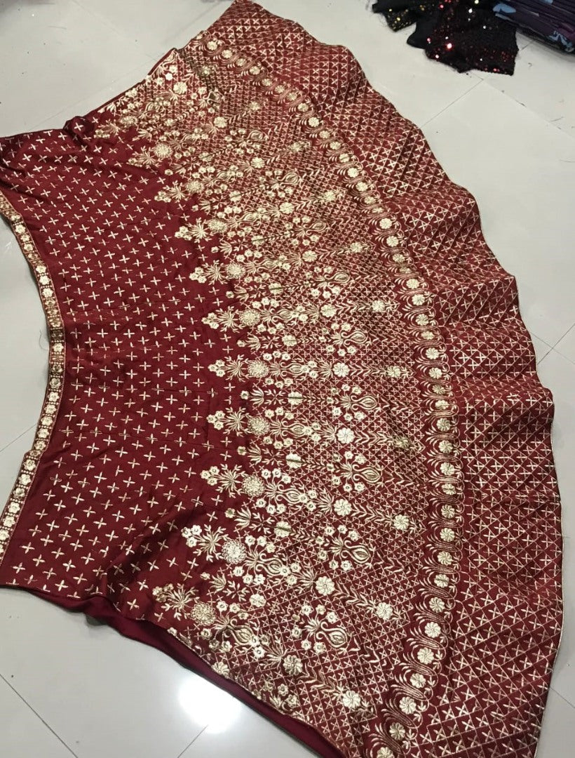 Maroon phantom silk embroidered work ceremonial lehenga choli