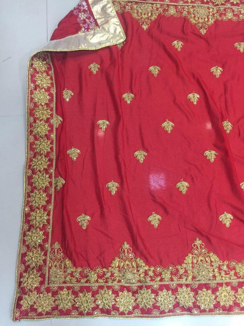 Maroon phantom silk heavy embroidered bridal lehenga