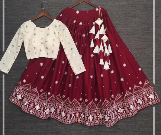 Maroon pure cotton lucknowi work lehenga choli