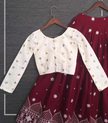 Maroon pure cotton lucknowi work lehenga choli