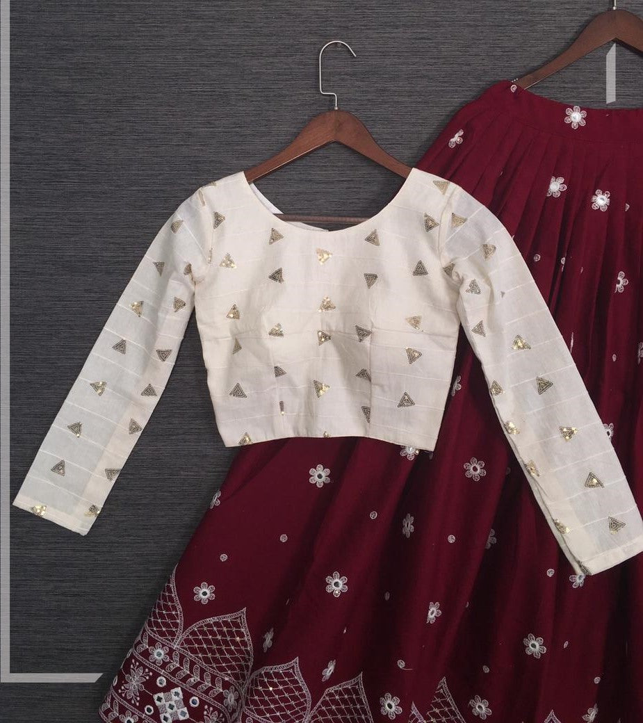 Maroon pure cotton lucknowi work lehenga choli