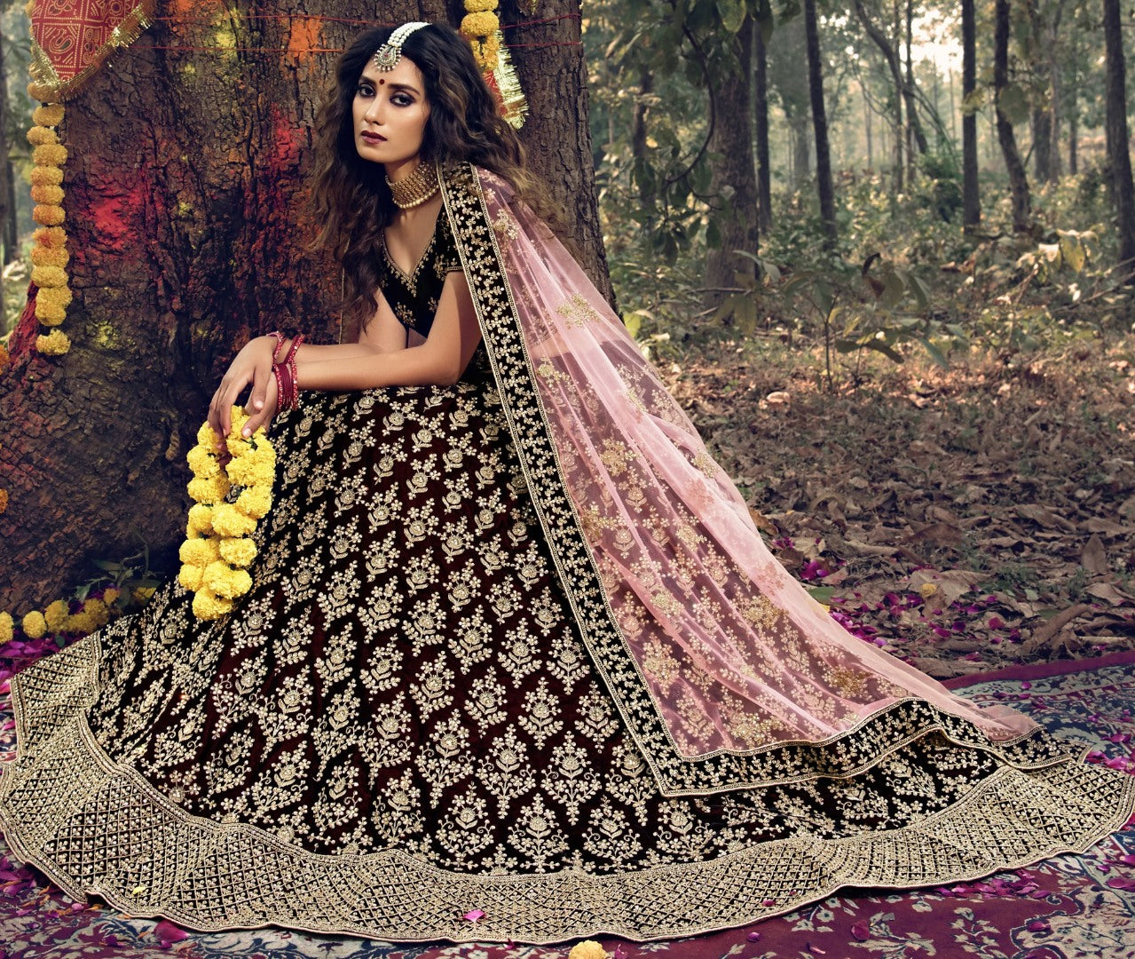 Maroon pure velvet soft net stone work bridal lehenga choli