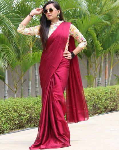 Maroon rangoli silk party wear saree with embroidered blouse