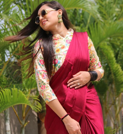 Maroon rangoli silk party wear saree with embroidered blouse