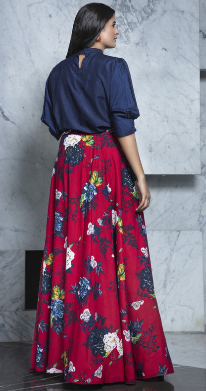 Maroon rayon flower printed party wear crop top