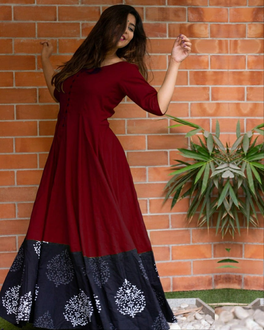 maroon rayon long gown