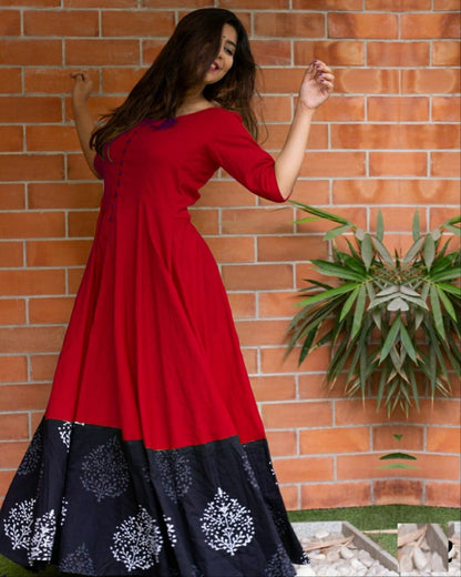 maroon rayon long gown