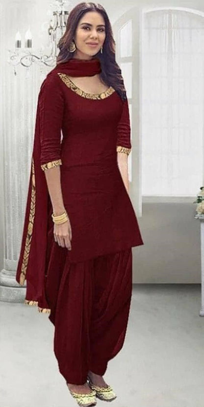 Maroon rayon punjabi patiala salwar suit