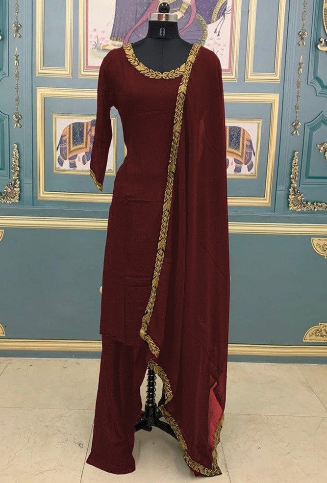 Maroon rayon punjabi patiala salwar suit