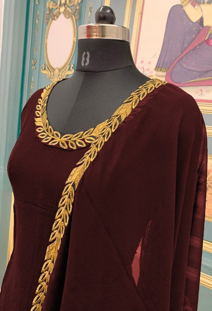 Maroon rayon punjabi patiala salwar suit