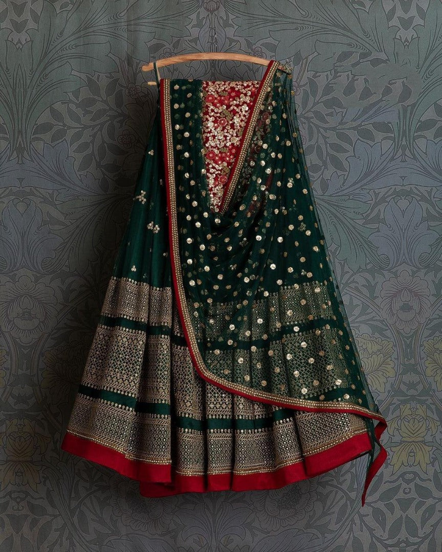 Maroon sequence embroidered wedding lehenga choli
