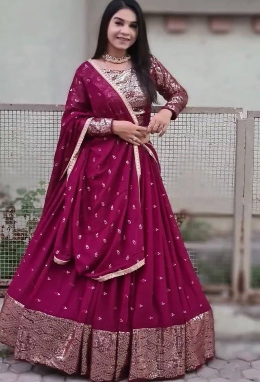 Maroon sequence embroidery worked wedding lehenga choli