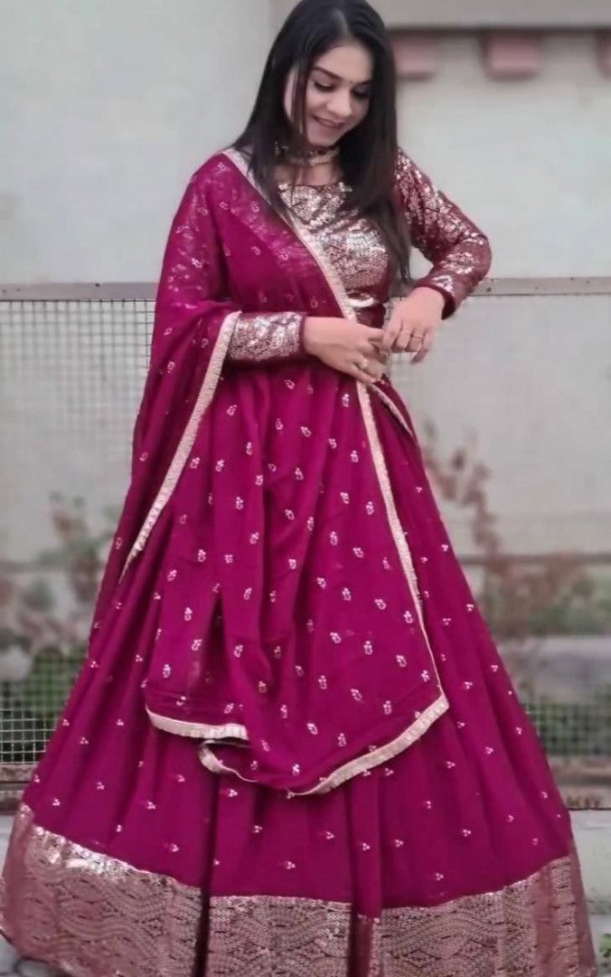 Maroon sequence embroidery worked wedding lehenga choli