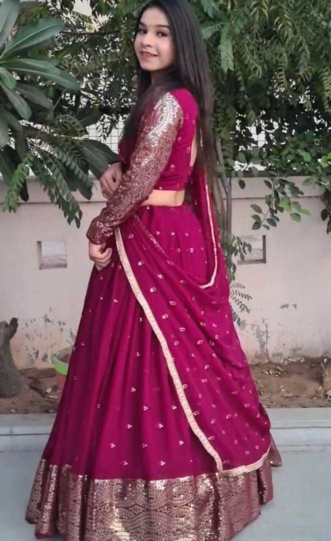 Maroon sequence embroidery worked wedding lehenga choli