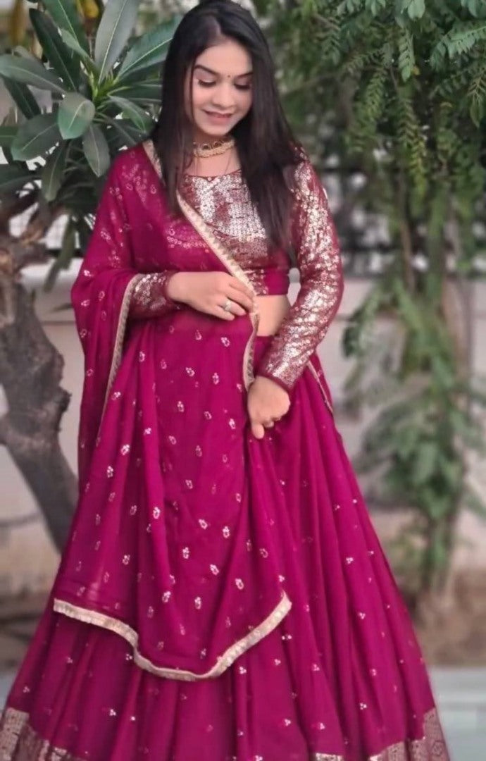 Maroon sequence embroidery worked wedding lehenga choli