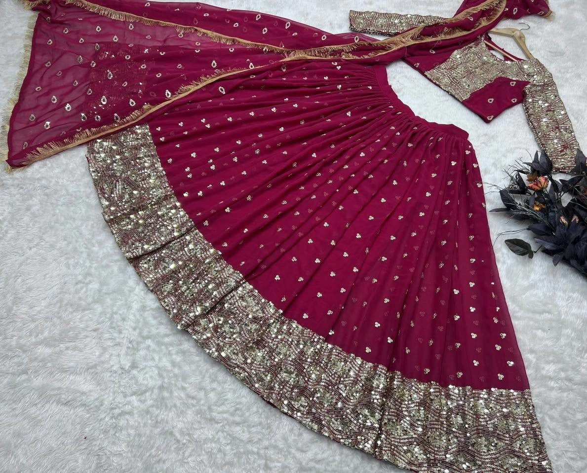 Maroon sequence embroidery worked wedding lehenga choli